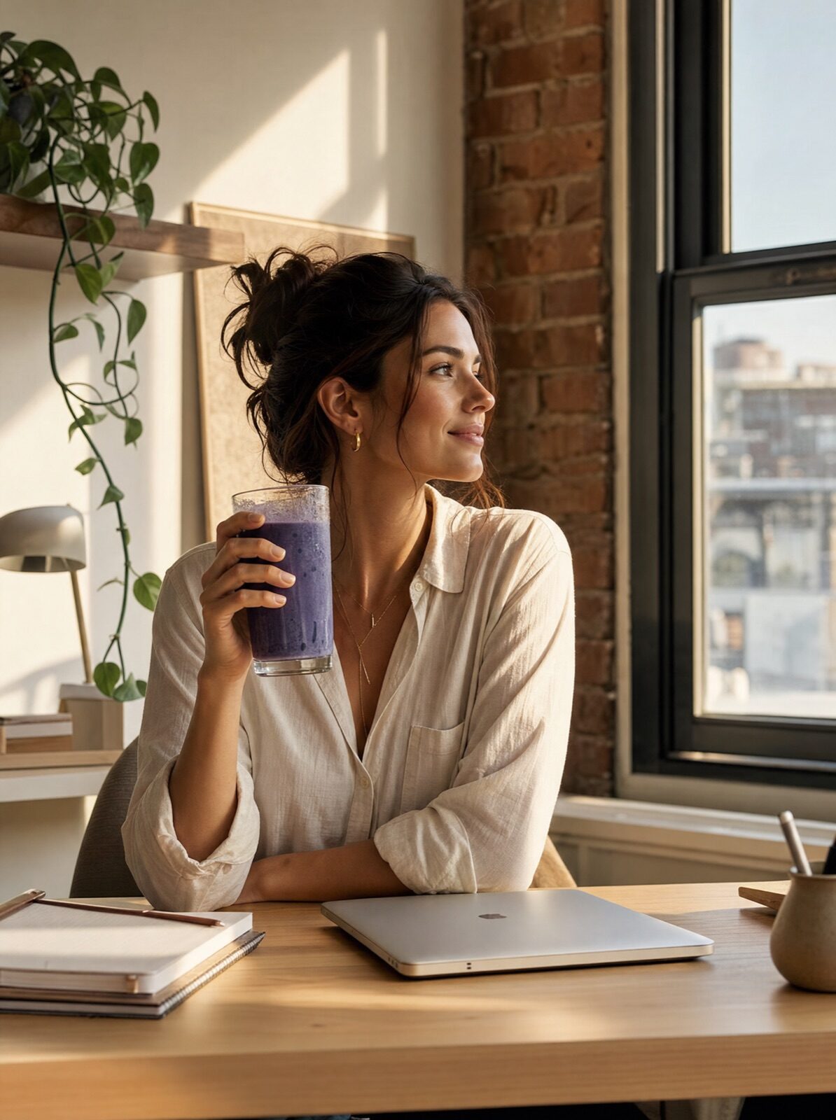 A woman between two moments of the day — the craving arrives