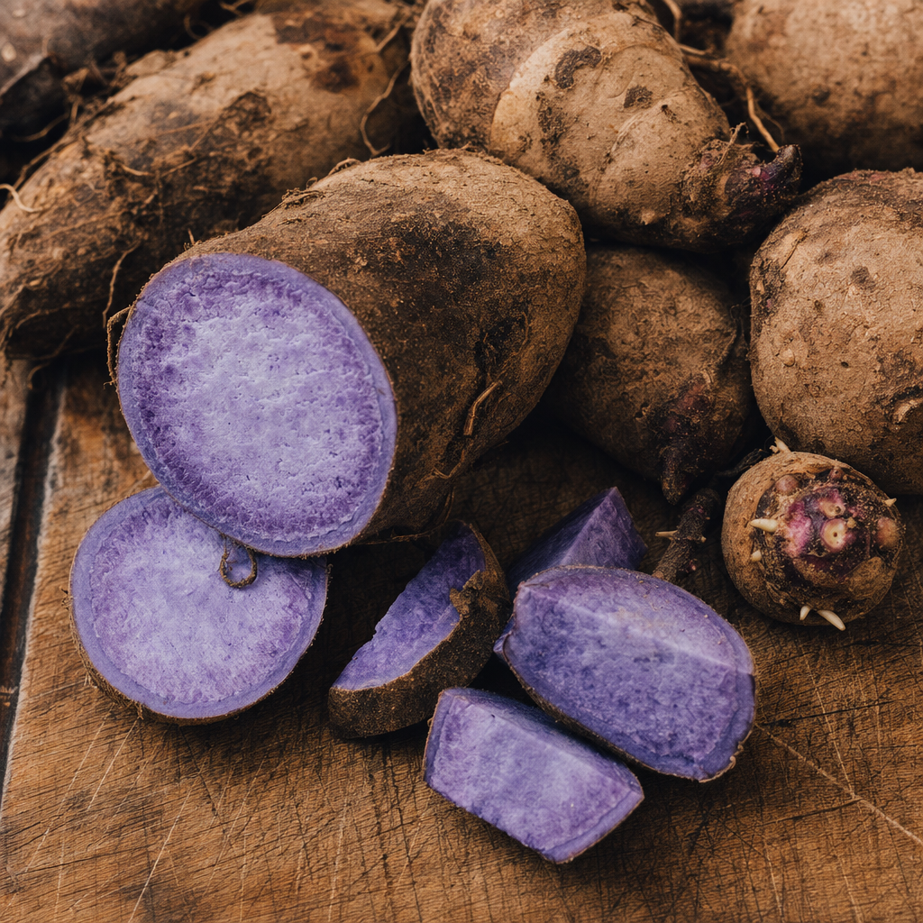 Sliced purple ube yams — sourced heritage ingredients for UBurn